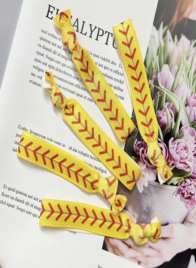 FOJOO Softball Hair Ties, 12 Pieces Hair Accessories, No Crease Hair Elastics Set for Women Girls Players - Team Gifts Baseball Party Favors (Yellow Softball Style) - Image 4